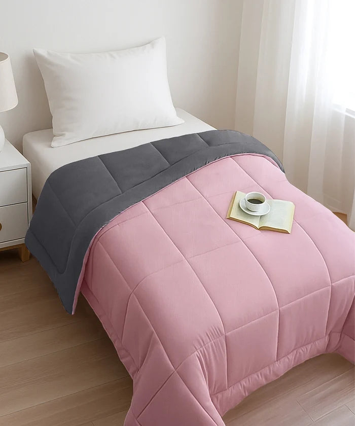Soft Comfort Solid Single AC Comforter, Rose Dust|200 GSM Micro Polyester|Reversible