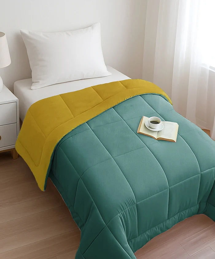 Soft Comfort Solid Single AC Comforter, Tipsy Torquoise|200 GSM Micro Polyester|Reversible