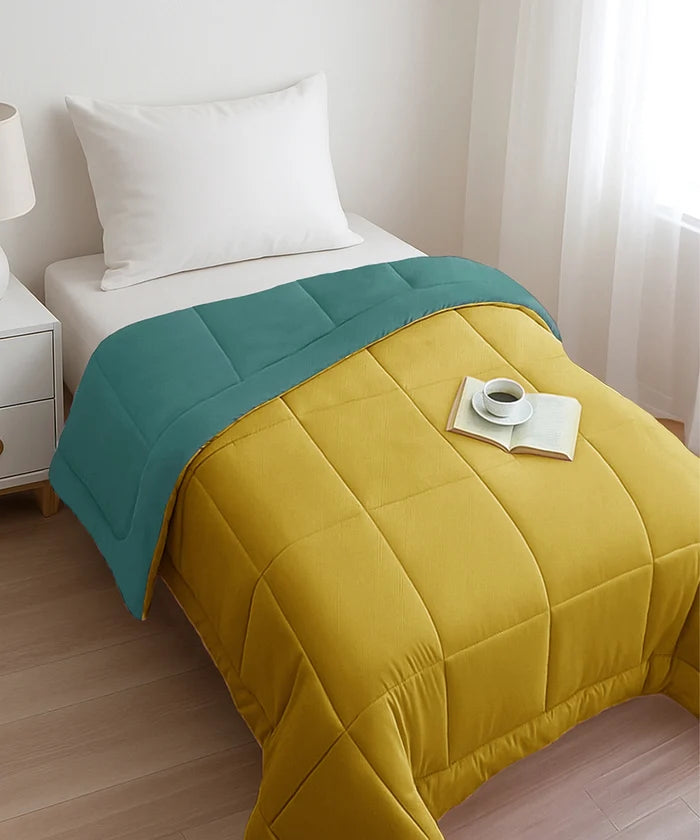 Soft Comfort Solid Single AC Comforter, Tipsy Torquoise|200 GSM Micro Polyester|Reversible