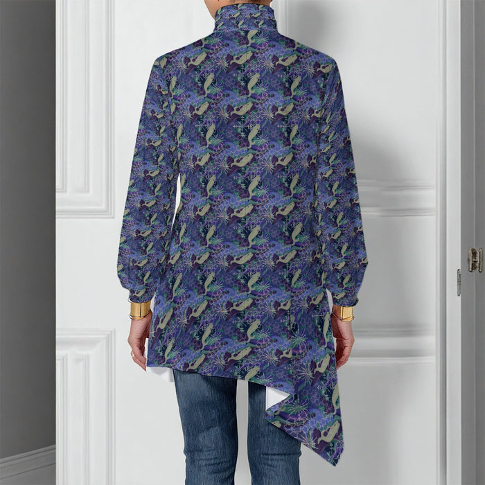 Space Whales & Snowflakes Asymmetrical Turtleneck Shirt
