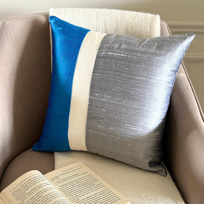 Splendour Blue - Blue & Grey Silk Decorative Euro Sham