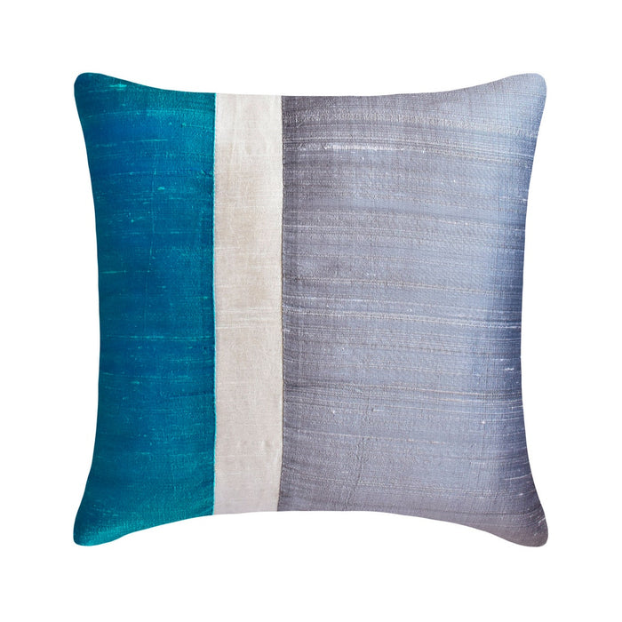 Splendour Blue - Blue & Grey Silk Throw Pillow Cover