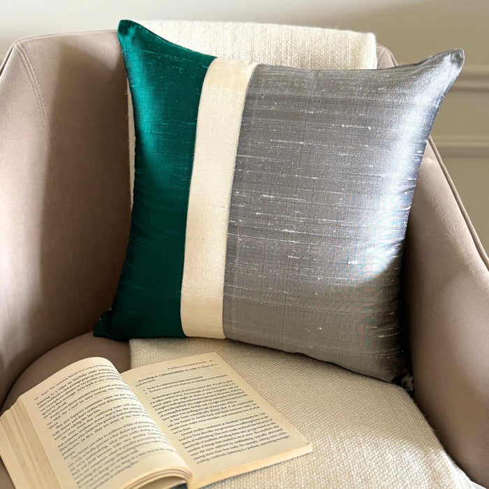 Splendour Green - Green & Grey Silk Decorative Euro Sham