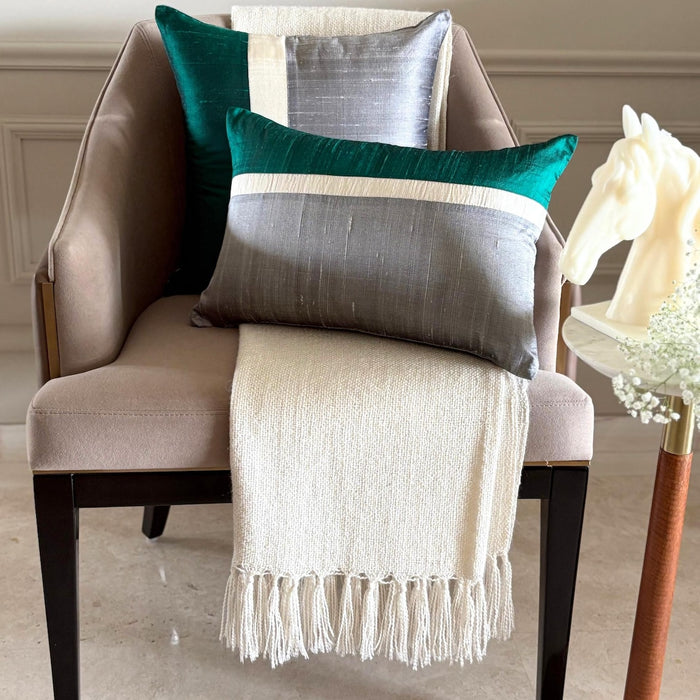 Splendour Green - Green & Grey Silk Decorative Euro Sham