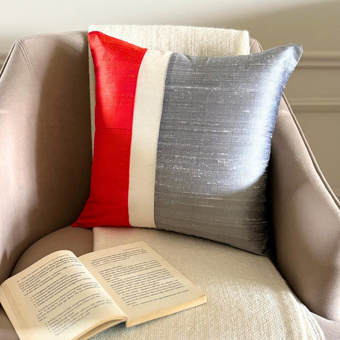 Splendour Orange - Orange & Grey Silk Decorative Euro Sham