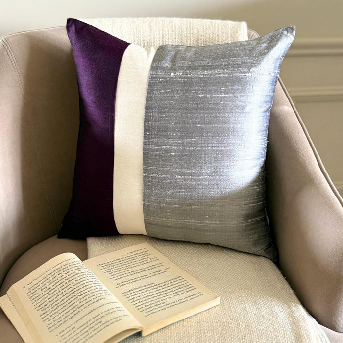 Splendour Purple - Purple & Grey Silk Decorative Euro Sham