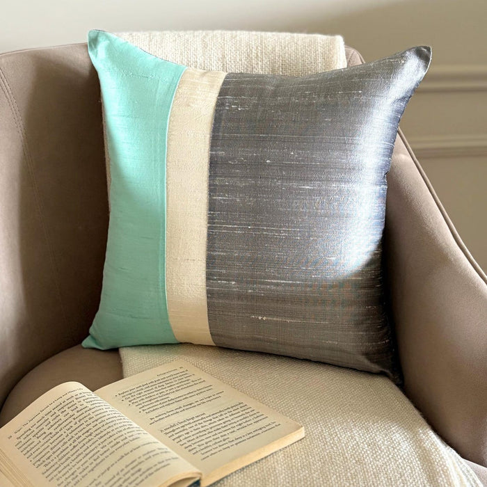 Splendour Sea Green - Sea Green & Grey Silk Decorative Euro Sham