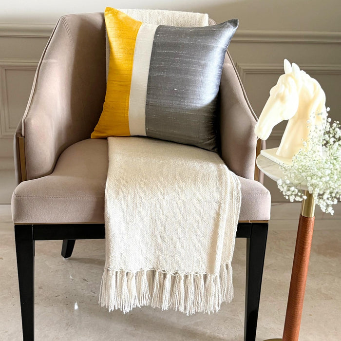 Splendour Yellow - Yellow & Grey Silk Throw Pillow Cover