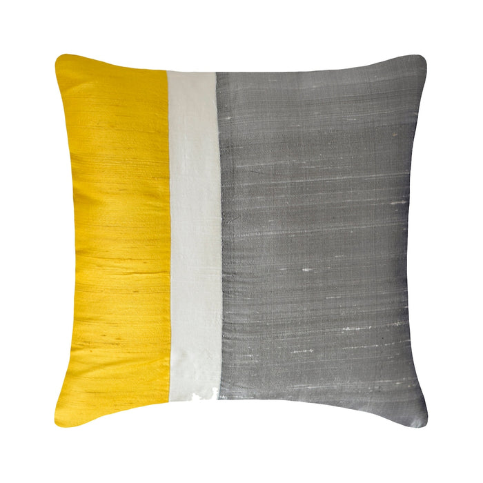 Splendour Yellow - Yellow & Grey Silk Throw Pillow Cover