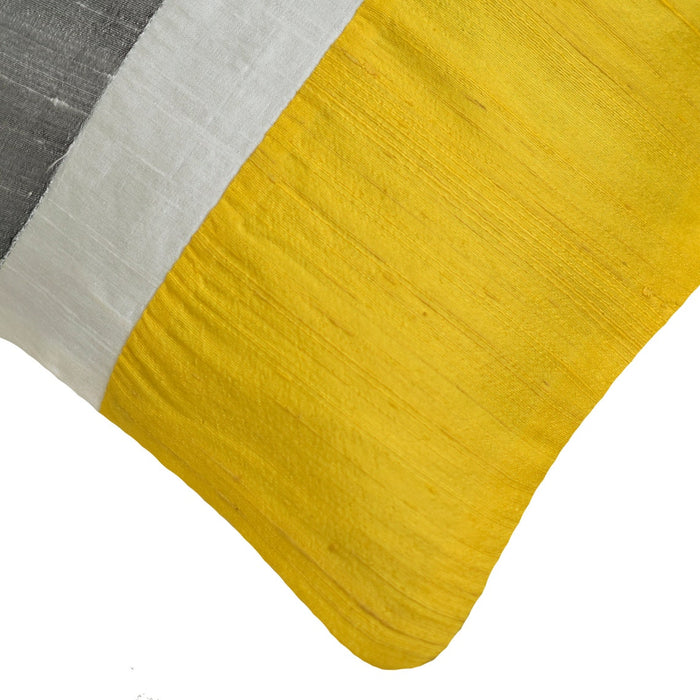 Splendour Yellow - Yellow & Grey Silk Throw Pillow Cover