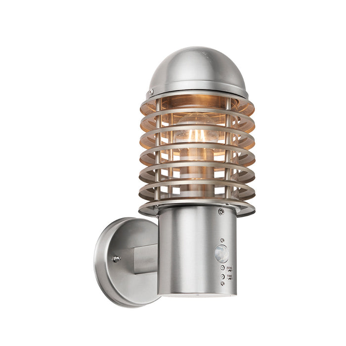 stainless steel PIR sensor outside wall light on a white background