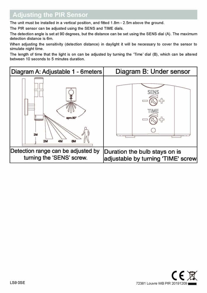 stainless steel PIR sensor outdoor wall light installation guide