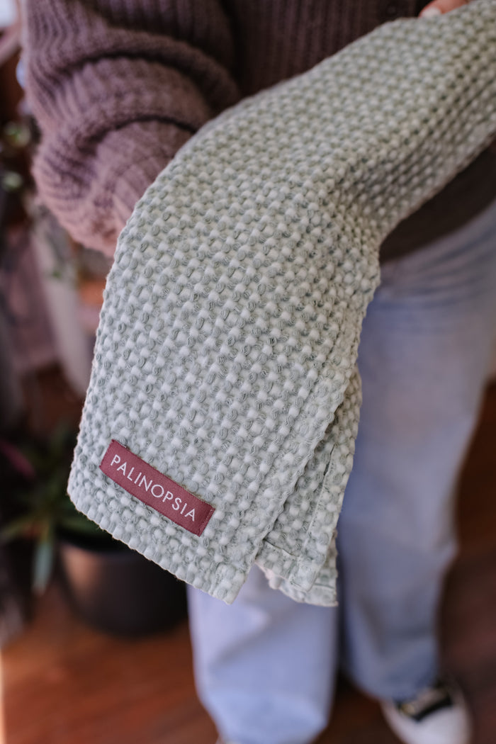 Stone Washed Waffle Towel | Celadon