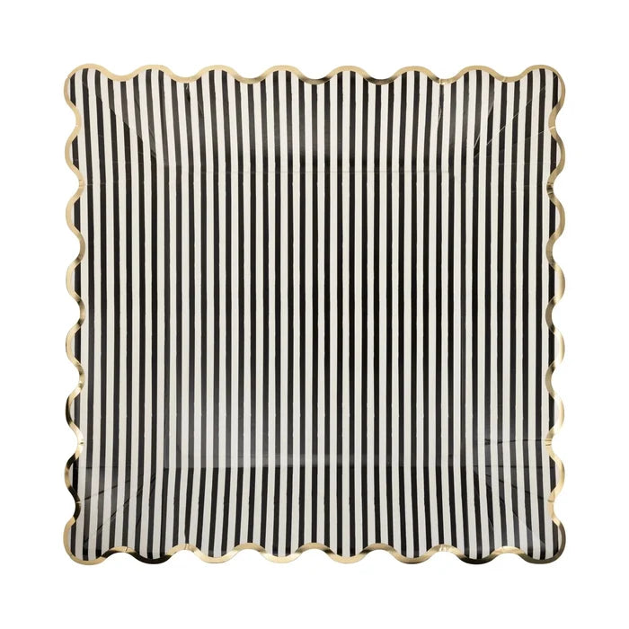 Striped Scalloped Paper Plates – Graduation Party Pack (8pcs) - Josi James - 11 Inch Plate