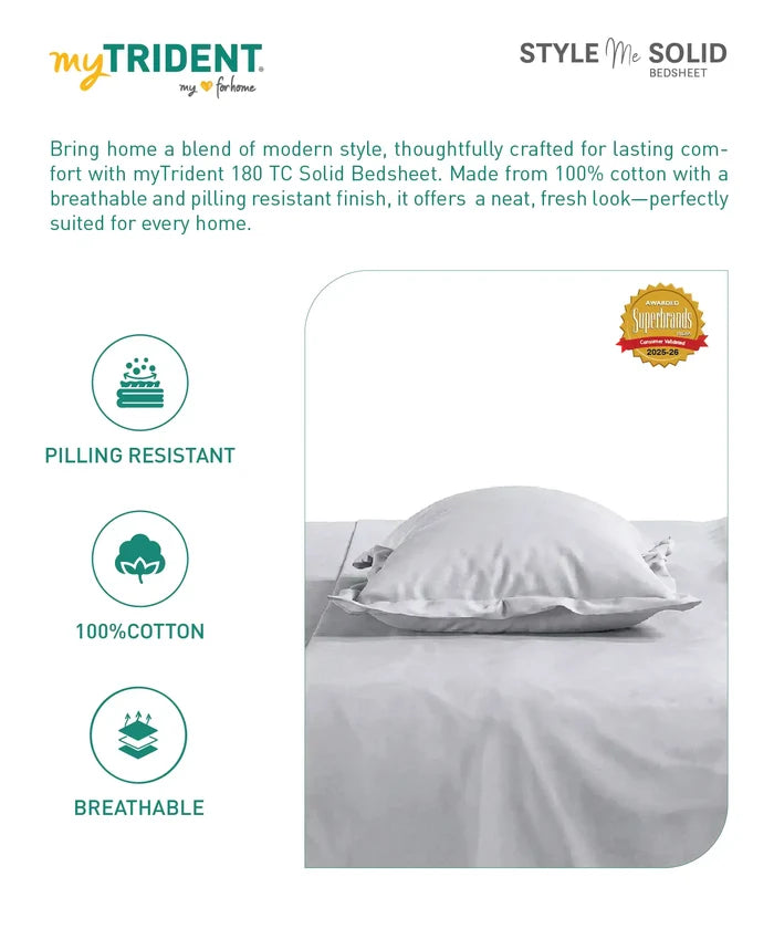 Style me Solid King Bedsheet, Grey |180 TC Cotton|2 Pillow Covers|Solid