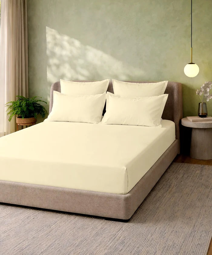 Style me Solid King Bedsheet, Lemon |180 TC Cotton|2 Pillow Covers|Solid