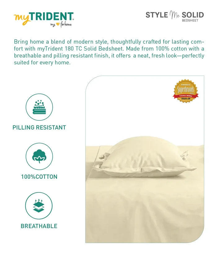 Style me Solid King Bedsheet, Lemon |180 TC Cotton|2 Pillow Covers|Solid