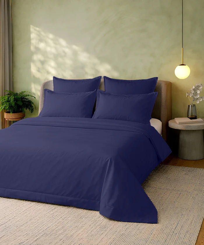 Style me Solid King Bedsheet, Navy |180 TC Cotton|2 Pillow Covers|Solid