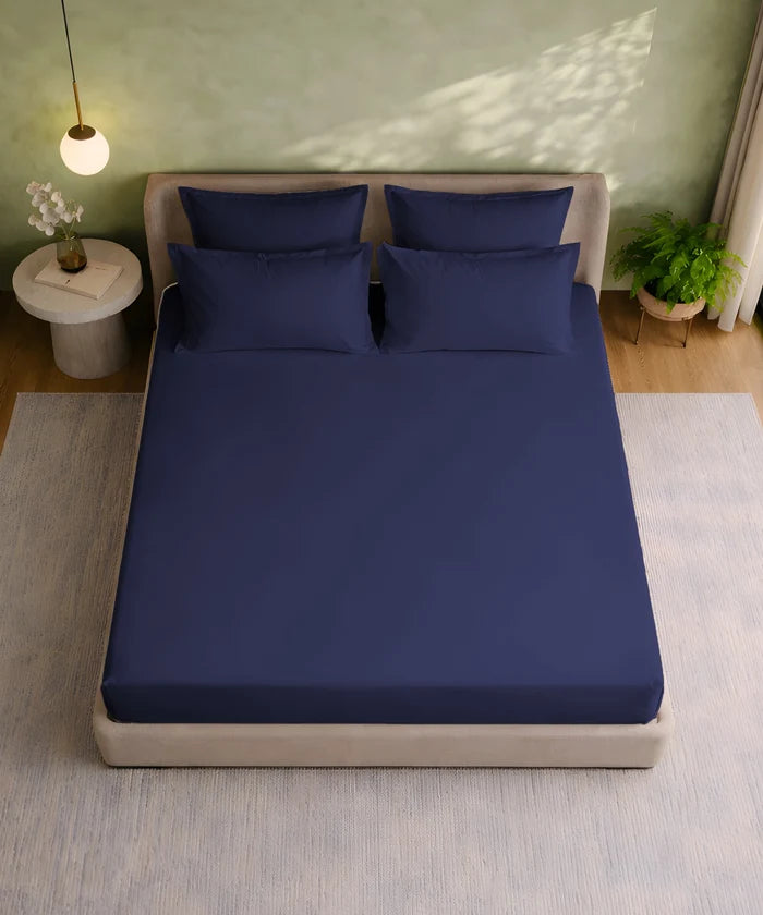 Style me Solid King Bedsheet, Navy |180 TC Cotton|2 Pillow Covers|Solid