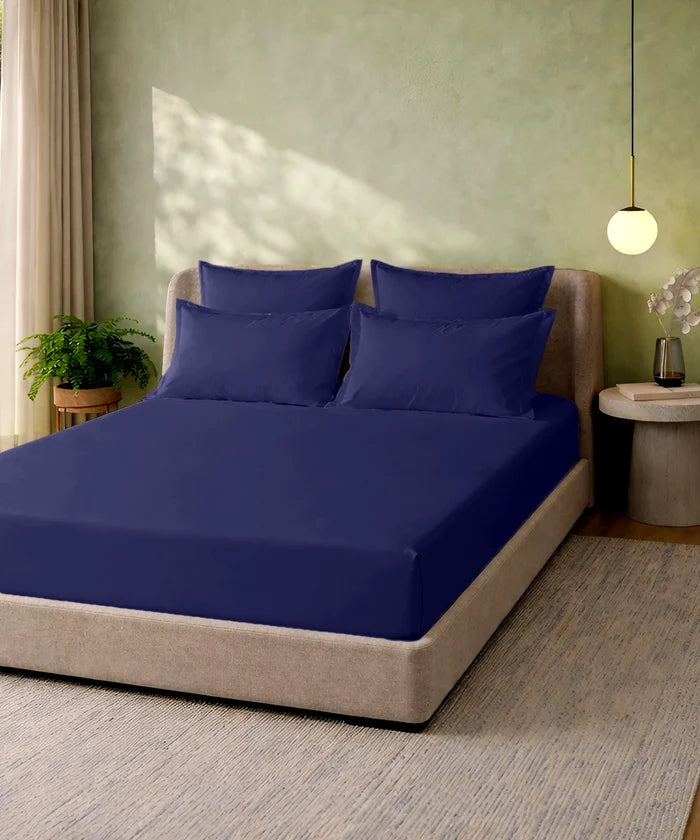 Style me Solid King Bedsheet, Navy |180 TC Cotton|2 Pillow Covers|Solid