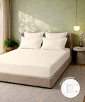 Style me Solid King Fitted Bedsheet, Cream|180 TC Cotton|2 Pillow Covers|Solid