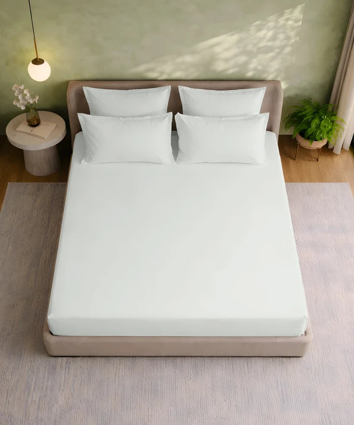 Style me Solid King Fitted Bedsheet, Duck Egg |180 TC Cotton|2 Pillow Covers|Solid
