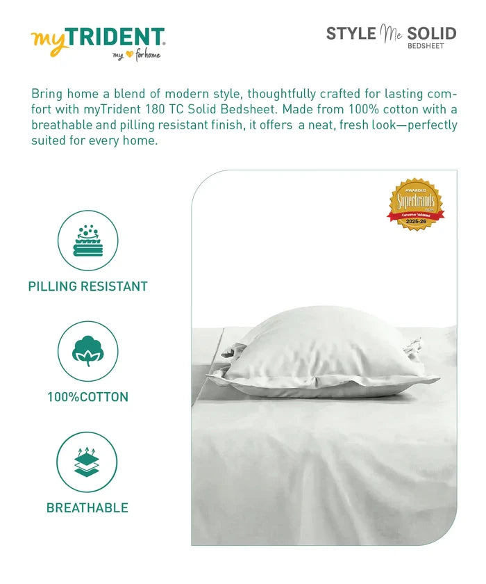 Style me Solid King Fitted Bedsheet, Duck Egg |180 TC Cotton|2 Pillow Covers|Solid
