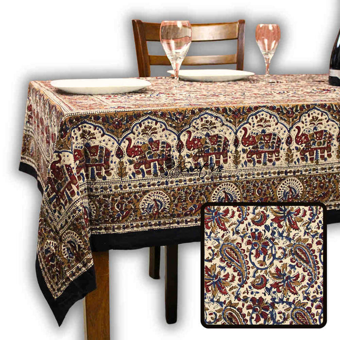 Paisley Safari Block Print Cotton Floral Tablecloth Rectangle, Gilded Garden - Sweet Us