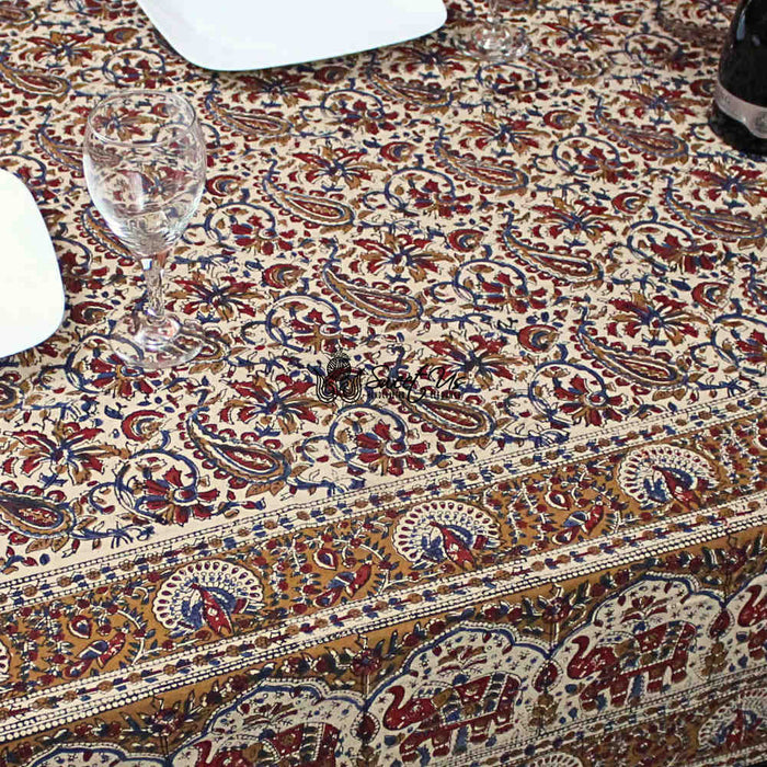 Paisley Safari Block Print Cotton Floral Tablecloth Rectangle, Gilded Garden - Sweet Us
