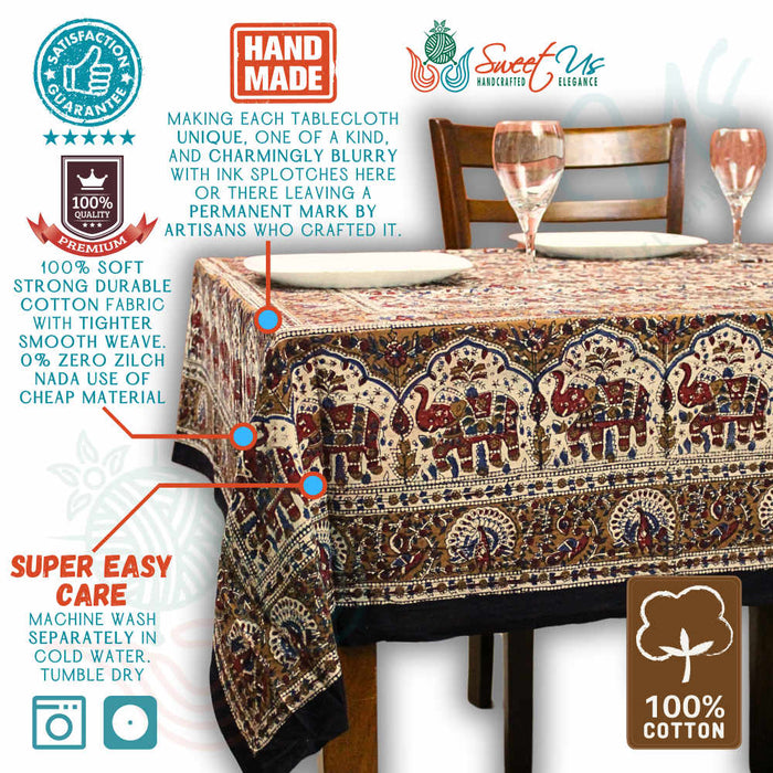 Paisley Safari Block Print Cotton Floral Tablecloth Rectangle, Gilded Garden - Sweet Us