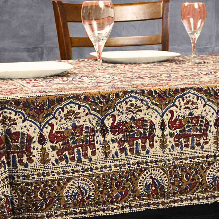 Paisley Safari Block Print Cotton Floral Tablecloth Rectangle, Gilded Garden - Sweet Us