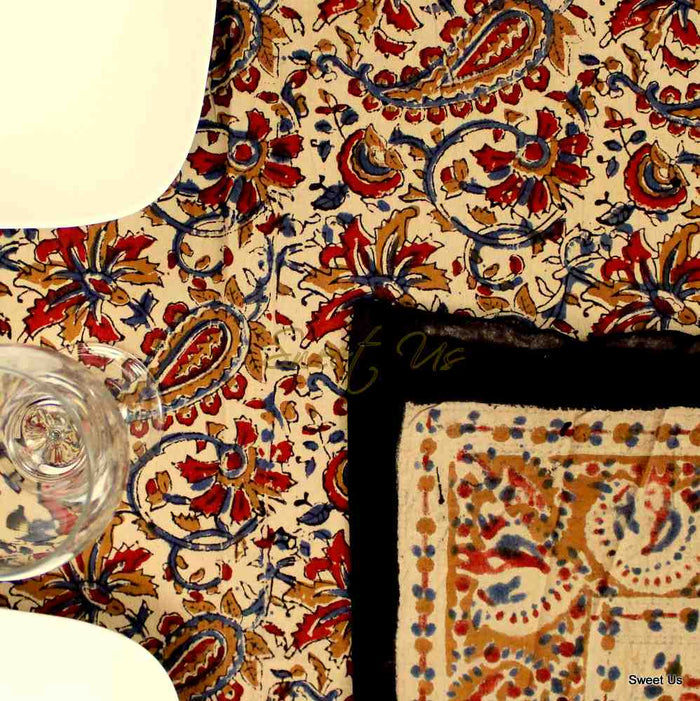Paisley Safari Block Print Cotton Floral Tablecloth Rectangle, Gilded Garden - Sweet Us