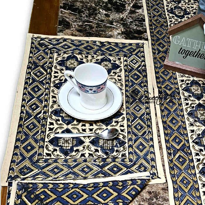 Block Print Cotton Sustainable Geometric Tablecloth Collection, Green - Sweet Us