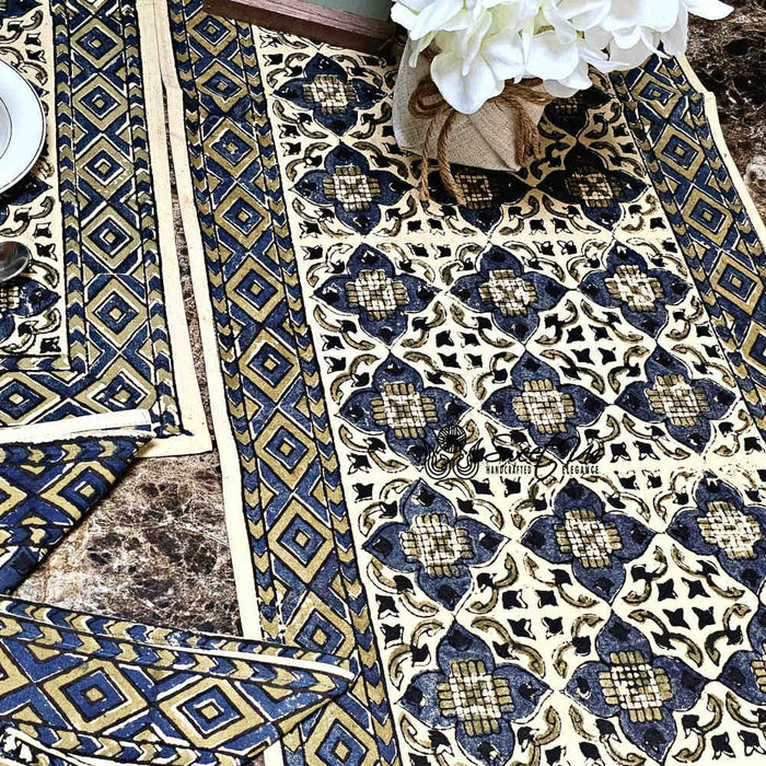 Block Print Cotton Sustainable Geometric Tablecloth Collection, Green - Sweet Us