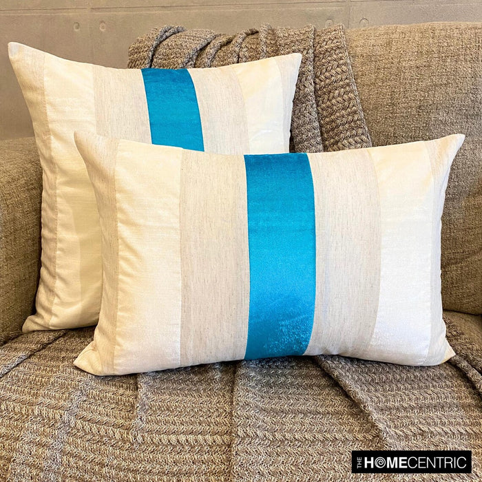 Swathe Turquoise - Blue Linen & Velvet Lumbar Pillow Cover