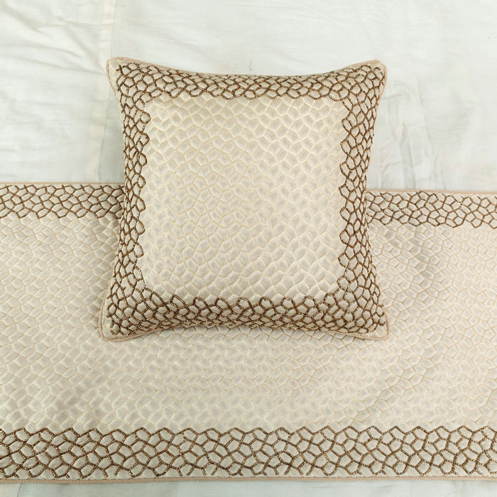 Tessellation - Jacquard Ivory & Gold Decorative Bed Runner and Pillow Cover