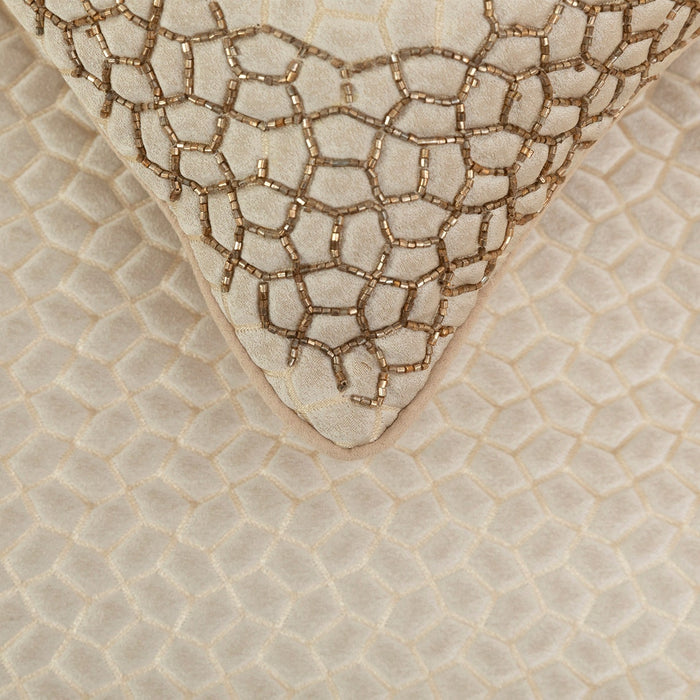 Tessellation - Jacquard Ivory & Gold Decorative Bed Runner and Pillow Cover