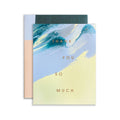 Thank You So Much handmade artisanal greeting card with blue and yellow paint swirls and an envelope on a white background