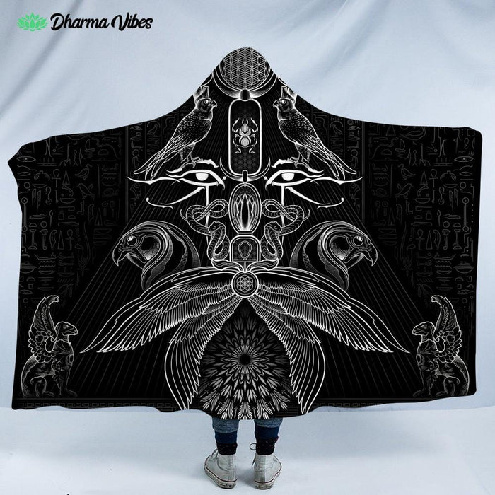 The Auspices Of Horus - Black by Yantrart Hooded Blanket