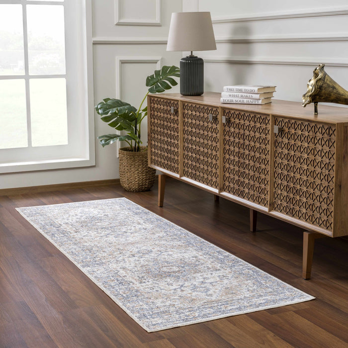 Traditional Heriz Charcoal, Ivory and Camel Medallion Washable area Rug - The Rug Decor