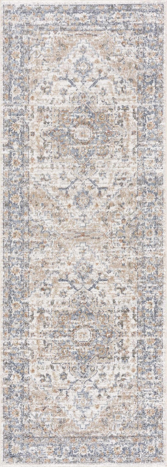 Traditional Heriz Charcoal, Ivory and Camel Medallion Washable area Rug - The Rug Decor