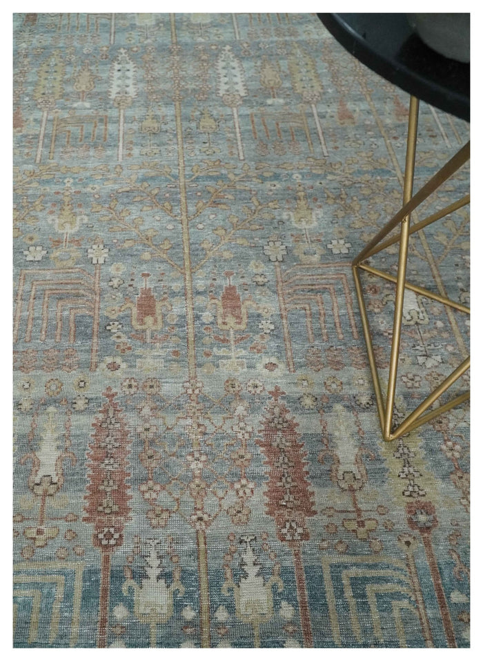 Tree of life Antique Distressed Finished Gray, Silver and Rust Low Pile Multi Size wool Area Rug - The Rug Decor