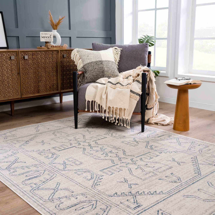 Tribal Design Light Peach and Teal Area Rug - The Rug Decor