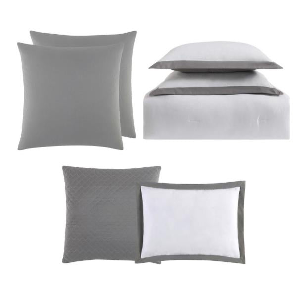 Truly Soft Everyday Hotel Border 7-Pc. Full/Queen Comforter Set, White and Grey