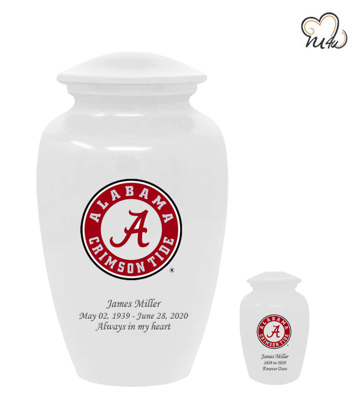 University of Alabama Crimson Tide College Cremation Urn - White w/ Seal - ExquisiteUrns