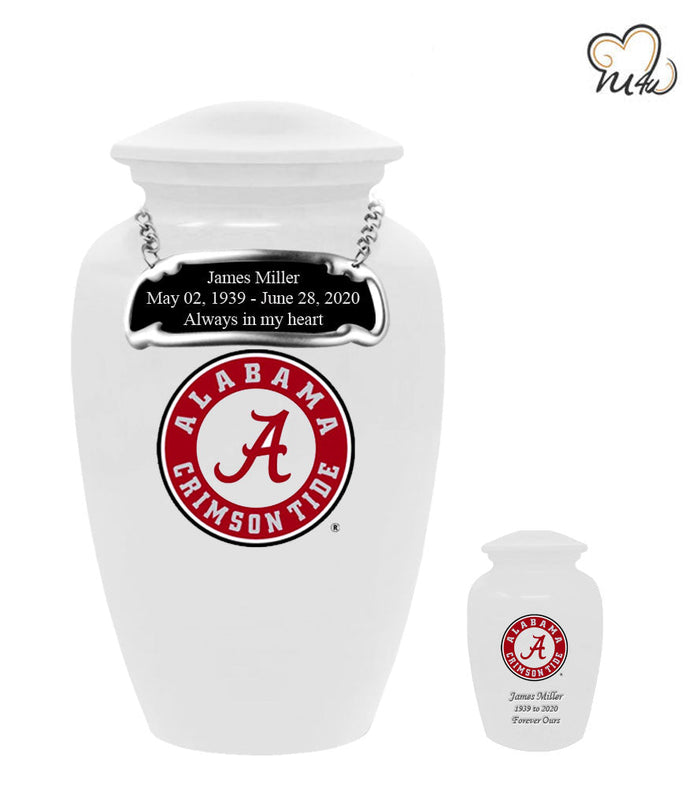University of Alabama Crimson Tide College Cremation Urn - White w/ Seal - ExquisiteUrns