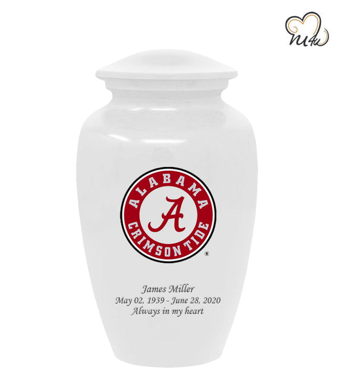 University of Alabama Crimson Tide College Cremation Urn - White w/ Seal - ExquisiteUrns