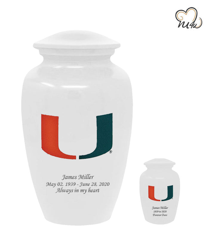 University of Miami Hurricanes College Cremation Urn - White - ExquisiteUrns