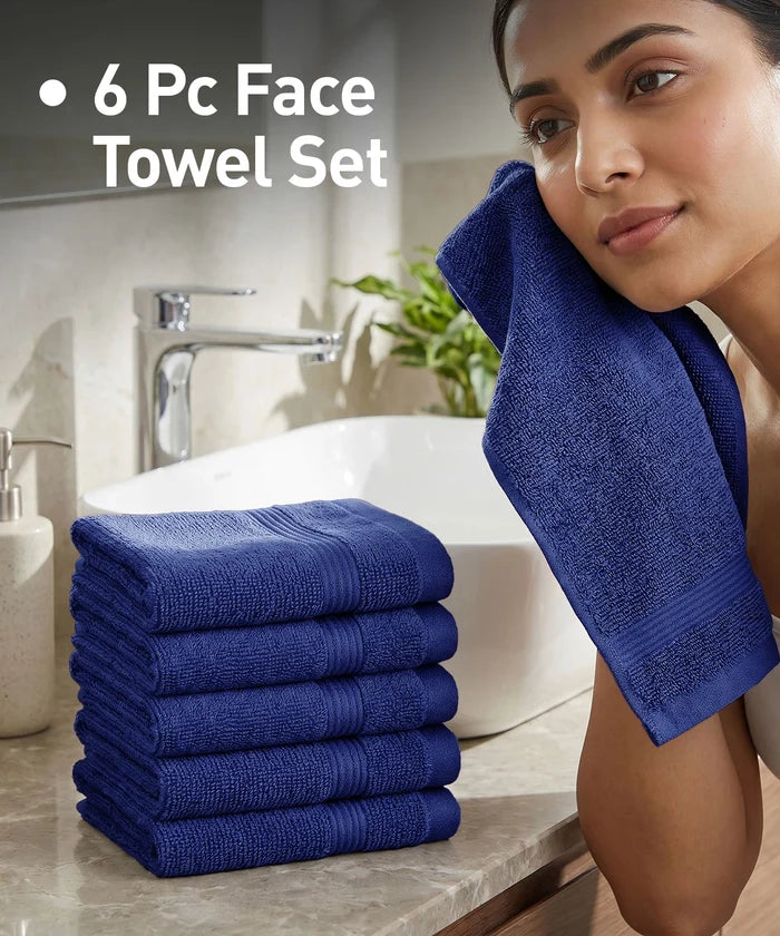 Urban Comfort  6Pc Face Towel Set, New Navy| 450 GSM | 100% Cotton