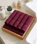 Urban Comfort  6Pc Face Towel Set, Wine Red| 450 GSM | 100% Cotton